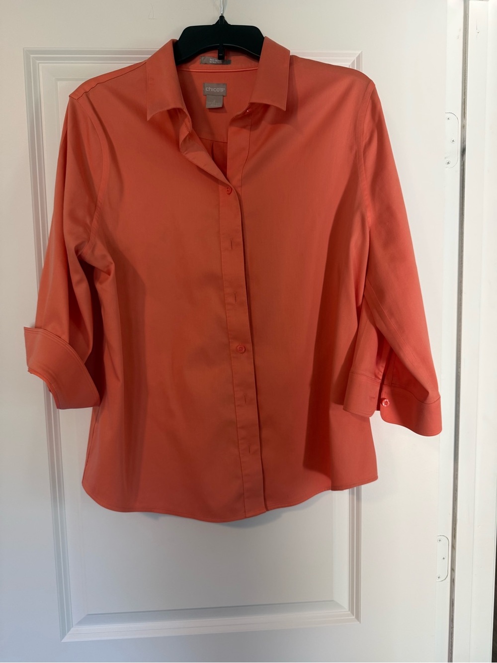 Chico's Coral Button-Front Roll-Sleeve Blouse
